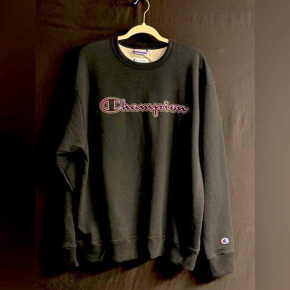 Champion Black Sweatshirt with Pink Logo - Picture 1 of 4